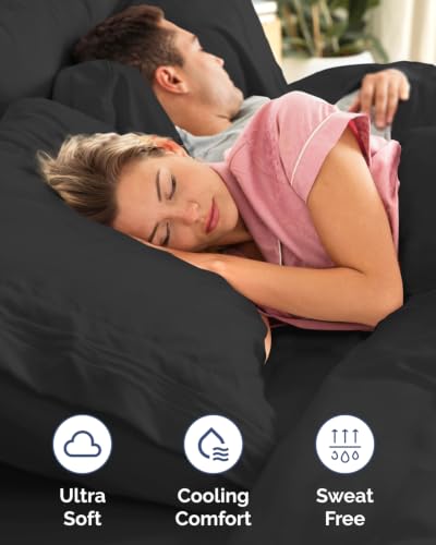 Image of CGK Unlimited Flex Top Split Head King 6 Piece Piece Sheet Set - Comfy Breathable & Cooling - Soft Hotel Luxury Bedding Set with 8-16 Inch Deep Pockets - 1 Flat & 1 Fitted Sheet & Pillowcases - Black