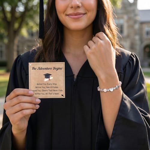 Image of Graduation & Back to School Gifts for Girls, Natural Stone Beaded Bracelet with Inspirational Quote Card, Jewelry for Daughter Granddaughter Niece Student