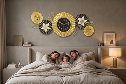 Image of Large Decorative Wall Clock for Living Room,Metal & Home Decor Silent Non Ticking Lightweight Clocks for Bedroom, Study, Office Decorations (MO-12)