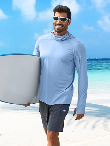 Image of PINSPARK Men's Sun Protection Hoodie with Mask UPF 50+ UV Long Sleeve Shirt Men Rash Guard Performance Fishing Hiking Shirt