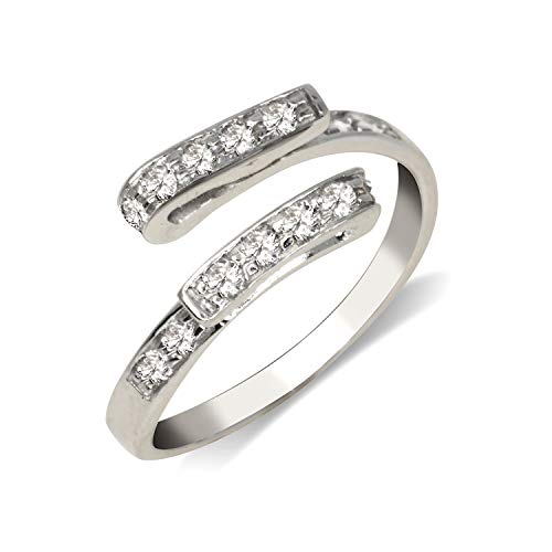 JewelryWeb Solid 925 Sterling Silver Elegant Adjustable Cubic Zirconia fold-Over Toe Ring (7mmx15mm)