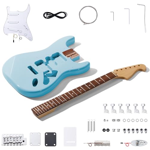 Leo Jaymz DIY ST Style Electric Guitar Kits,Spray-painted Mahogany Body,Laurel Wood Fingerboard and Maple Neck, including all Components (ST-Sonic Blue)