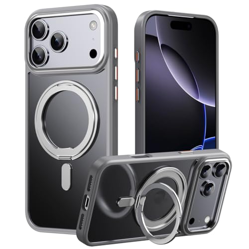 Coque iPhone 16 Pro Gris Mat Haute Qualité avec Anneau de Support et Protection Objectif