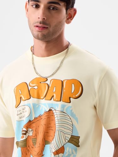 Image of The Souled Store ASAP Men and Boys Regular Fit Half Sleeve Graphic Printed Cotton Yellow Color T-Shirt