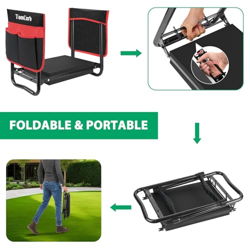 Image of TomCare Garden Kneeler and Seat 10.64 inch Wider Larger Soft Kneeling Pad Garden Bench with 2 Large Tool Pouches Heavy Duty Garden Stool Foldable Tools Gardening Gifts for Women Men Gardeners,Black