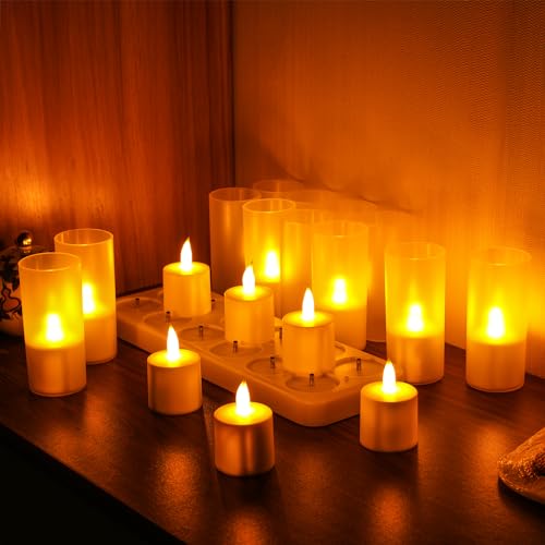 Velas LED recargables WoneNice con mando y base de carga para decoración de hogar 6