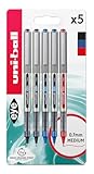 uni-ball UB-157 Eye Rollerball Pens. Premium Fine 0.7mm Ballpoint Tip for Super Smooth Handwriting, Drawing, Art, Crafts and Colouring. Fade and Water Resistant Liquid Uni Super Ink. 5 Pack Assorted