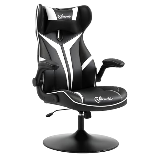 Vinsetto Fauteuil Gamer Chaise de Jeu Gaming pivotante 360° Ergonomique Hauteur réglable accoudoirs revelables Coussin têtière Inclus revêtement Similicuir 67 x 70 x 106-112 cm Blanc et Noir