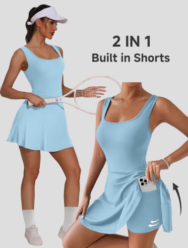 Image of NIASHOT Women's Athletic Dress with Built-in Shorts & Pockets Workout Tennis Golf Active Wear U Neck A-line Dresses