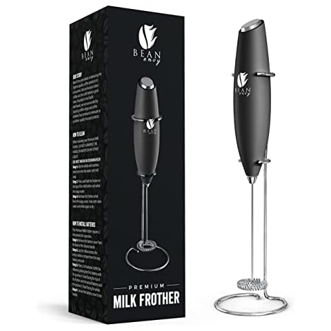 Bean Envy Milk Frother Handheld for Coffee - Electric Hand Blender, Mini Drink Mixer Whisk & Coffee Foamer Wand with Stand for Lattes, Cappuccino, Matcha and Hot Chocolate - Kitchen Gifts - Black Cover
