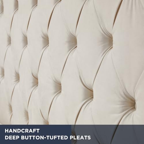 Jocisland JLGQ70G Velvet Upholstered Bed Frame Queen Size 61.4 Inch Tall Headboard Queen Bed Frame/Deep Button Tufted/No Box Spring Needed/Cream thumb #3