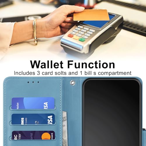 Image of Flip Wallet Case for Samsung Galaxy S25 FE PU Leather Light Blue | RFID Blocking 3 Card Slots, Built-in Kickstand, Shockproof Protective Flip Phone Cover for Samsung S25 FE