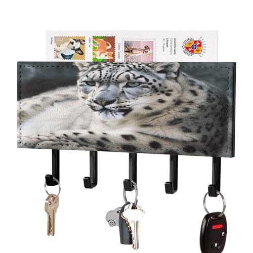 Cuelga llaves de pared con diseño de leopardo nieve y bandeja de metal 2