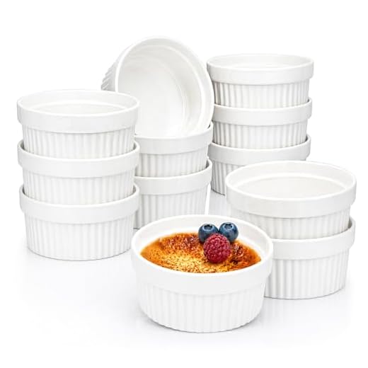 COM-FOUR® 12x souffléformar - keramiska creme brulee skålar - ugnssäkra formar - dessertskål och bakformar för t.ex. ragoutfena - 270 ml vardera - i vitt