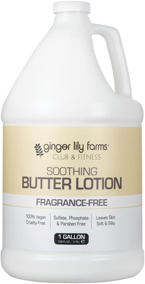 Ginger Lily Farms Club & Fitness Soothing Butter Lotion for Dry Skin, 100% Vegan & Cruelty-Free, Fragrance Free, 1 Gallon (128 fl oz) Refill