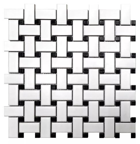 Tenedos HTC411 Black and White Matte Basketweave Porcelain Mosaic Tile