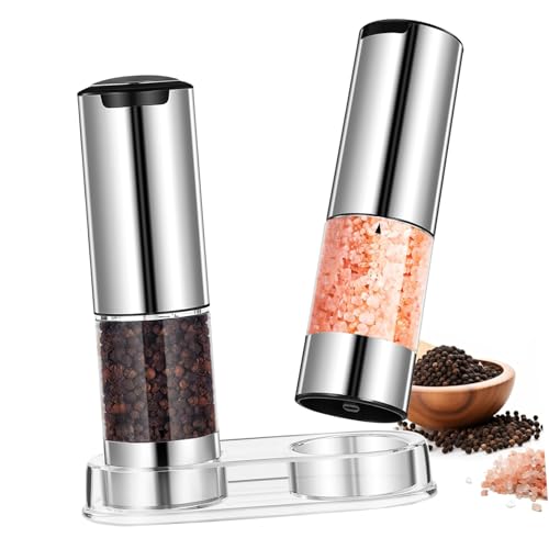 MUELODSIC 2 Pièces Moulin Électrique Rechargeable Acier Inoxydable Réglable pour Épices Fines et Grossières Set avec Base Batterie Intégrée pour Cuisine Pratique