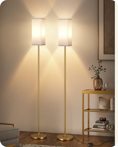 Image of 2Pack Floor Lamp, Pole Lamp with Foot Switch, Modern Standing Lampshade, Minimalist Freestanding Lamp (Bulb Not Included)for Living Room, Bedroom,Study, ETL Listed,Gold and White DCW07LDP205
