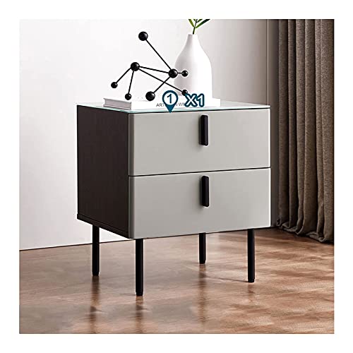 Table de chevet grise effet marbre avec 2 tiroirs de rangement 41x39x47cm