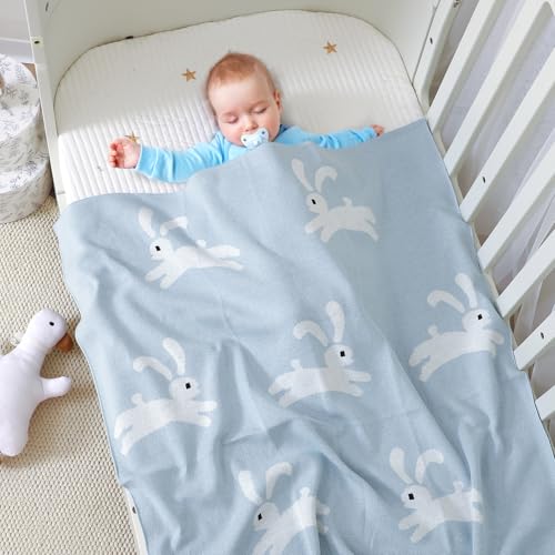 Image of Hadetoto Baby Blankets for Boys and Girls | Newborn, Knitted Cotton, Swaddle Blankets, Neutral Crochet Receiving Blanket, 40 x 30 inches