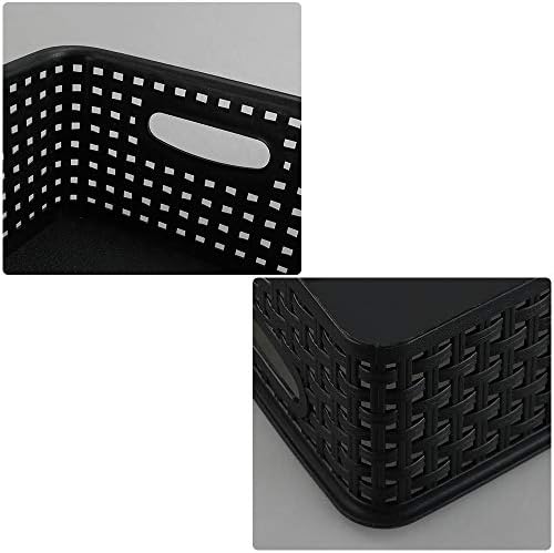 Asking 6-Pack Plastic Storage Baskets, Weave Basket, Black