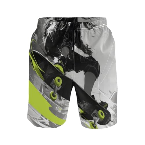 Minimalist Line Cool Girl Green Black Plus Size Shorts Quick Dry Elastic Board Shorts Swim Trunks 8”/ 9” Long Holidays XXL