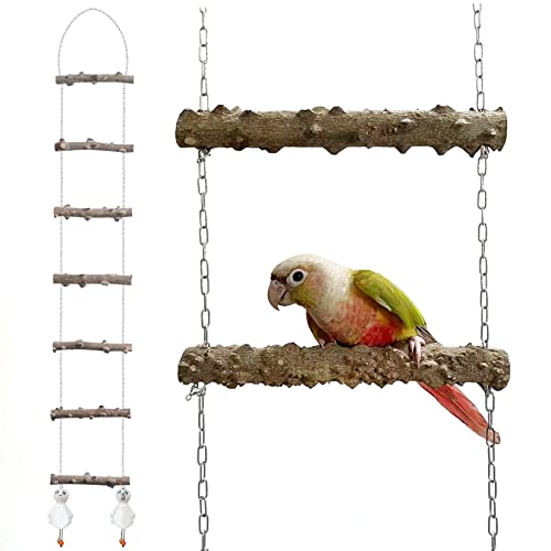 PPCLION 48 inch 7-Step Adjustable Spacing Natural Wood Bird Perches Swings Ladders Bird Bridge Stand Toy for Bird Parrots Entertainment Stress Relief