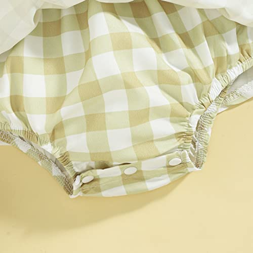 Baby Girls Daisy Playsuits Ruffled Bodysuit+Headband Floral Dress Shorts Jumpsuit Ruffle Onesie Clothes For Photo Shoot Green #TOP2