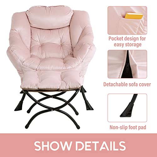 Image of LITA Lazy Chair with Ottoman, Modern Accent Leisure Upholstered Sofa Chair, Contemporary Lounge Reading Chairs with Armrests and a Side Pocket for Living Room, Bedroom & Small Space, Pink