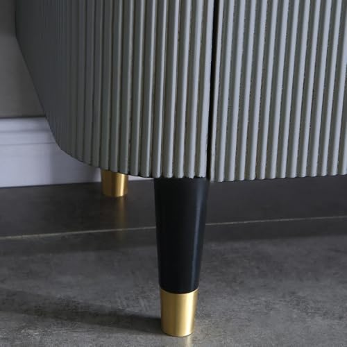 Image of Boston Console Table, Black Marble Top, Charcoal Louvers, Golden Accents, 36x15x30 Inch, Waterproof Plywood, 3-Shelf Storage Cabinet, Elegant Entryway or Living Room Display Table (Grey)