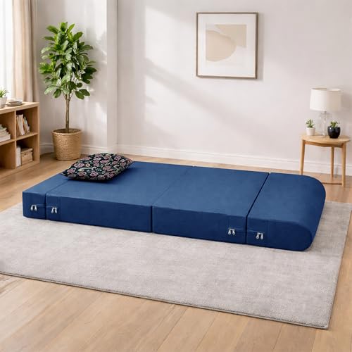 Image of Convertible 3 * 6 Single Seater Sofa Cum Bed | Foldable Sofa Bed for Apartments & Studio Rooms (Blue, URBANPRO)
