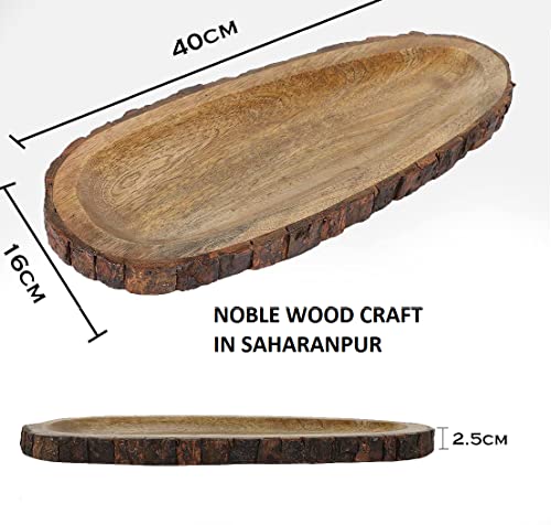 Image of Pakka Wood Handmade & Handcrafted Wooden Serving Tray (40 x 16 x 2.5 cm)- Wooden Tray Papaya Design (Wooden Serving Tray Papaya Design)