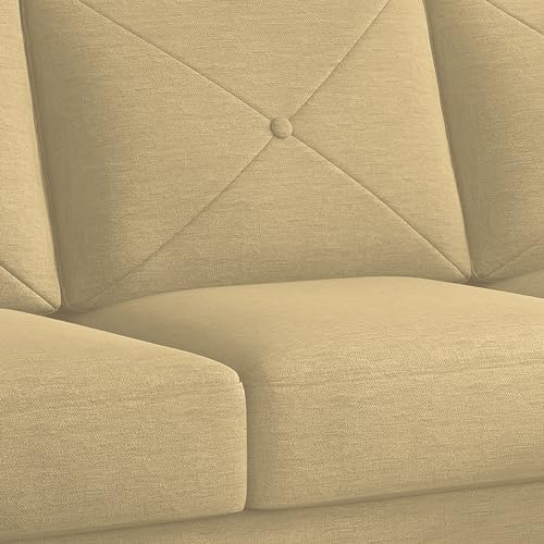 Image of Baloney RHS 6 Seater L Shape Sofa Set with Center Table for Living Room (Cream Fabric) Premium Fabric Sofa