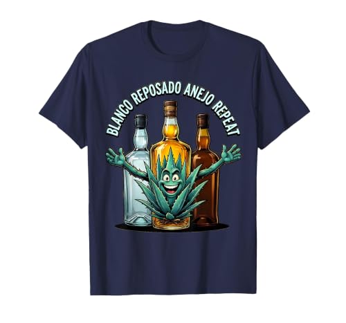 Blanco Reposado Anejo Tequila Repeat Design T-Shirt, Men, Navy Blue, Large