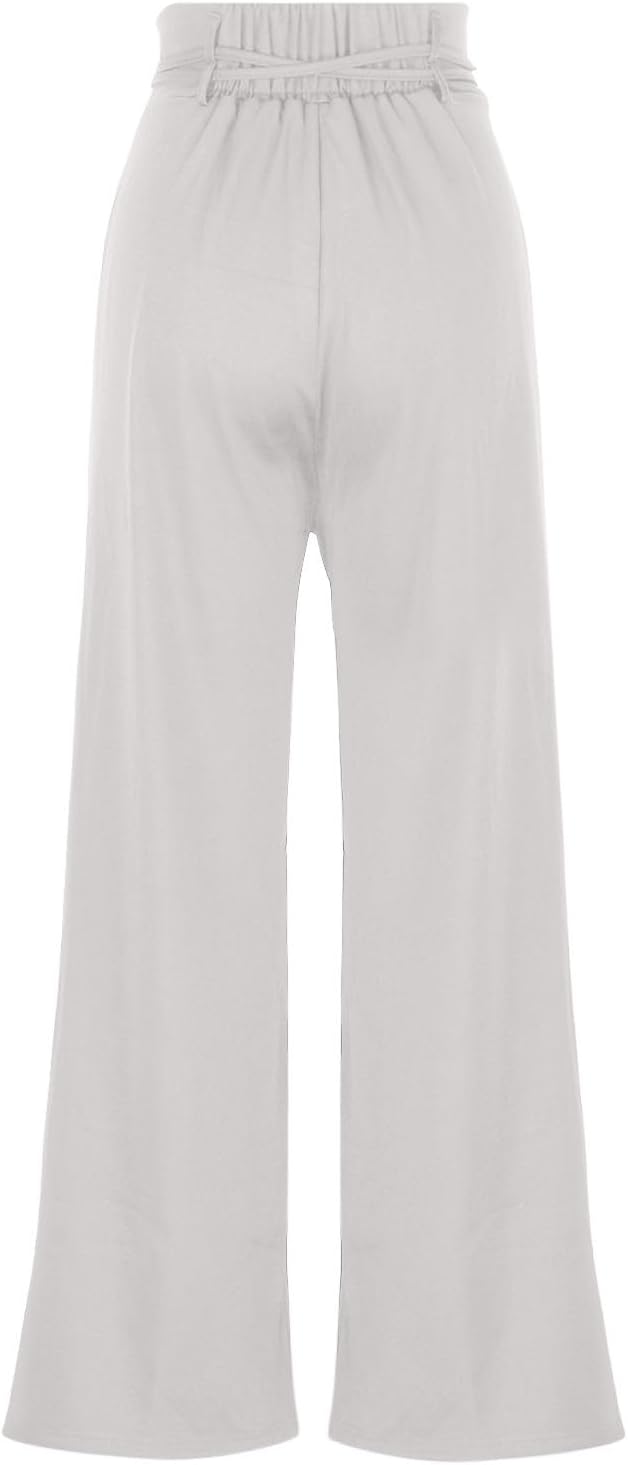 Womens Palazzo Pants Wide Leg High Waist Flowy Casual Loose Comfy Work Dress Pants Baggy Trousers with Pockets