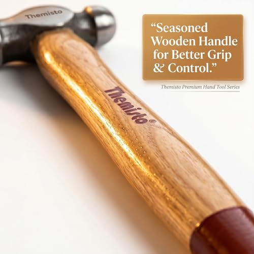 Image of Themisto TH-T34 200g Forged Steel Head Ball Peen Hammer with Seasoned Wooden Handle | Strong Non-Slip Grip | Ideal for Home DIY and Professional Use