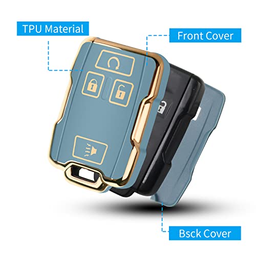 Qbuc For Chevy Key Fob Cover Soft Tpu Protector Case With Keychain For Chevrolet 2014-2021 Lt Gmc Sierra Canyon Yukon Suburban Tahoe Silverado Colorado (3/4/5/ Button) Key Fob Remote Control(Blue) #TOP4