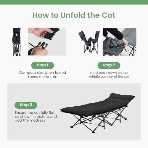 OLIXIS Foldable Camping Cot with Pad, Heavy-Duty Portable Bed - image 7