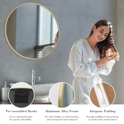 Image of NEWBULIG Round Wall Mirror, 36 Inch Bathroom Mirrors for Over Sink, Wall Vanity Circle Mirror with Matte Metal Framed, Decor for Bathroom, Entryway, Bedroom, Gold