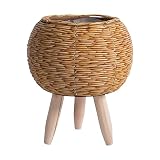 Gazechimp Woven Basket Planter Flowerpot with Legs - Rustic Rattan Basket for Balcony, Apartment, Drawing Room Decorations - Light Brown
