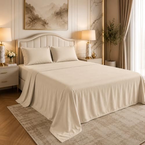 Image of LINENWALAS 100% Cotton Bedsheet with Pillow Cover for King Size Bed, Natural Soft 400tc Long Staple Imported Egyptian Cotton Premium Oeko-Tex Certified Bed Sheet (108 inch x 108 inch, Pearl)