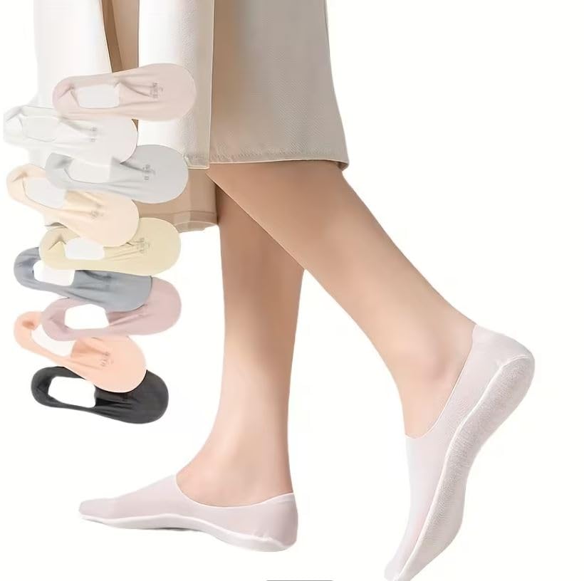 Comfort Plus Women's Ultra-Thin Invisible No-Show Socks, Nylon Ice Silk Material, Anti-Slip Low Cut Liners, Multi-Color (Pack of 4)-image-14