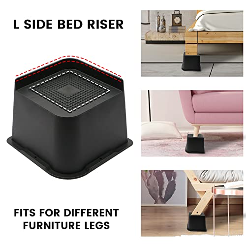 Mymulike Bed Risers 4 Inch,6 Inch, 8 Inch, Oversized Furniture Risers, Support Up To 6000 Lbs, Lift 4 Inch For Couch, Sofa, Table,Chair (Black 4 Pack, 4 Inch) #TOP2