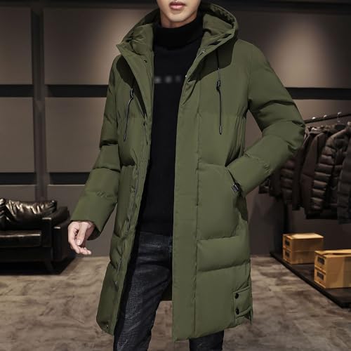 Mens Long Winter Hooded Puffer Windbreaker Insulated Thicken Hood Jackets Classic Windproof Winter Puffy Coat, Military Green, M - Image 2