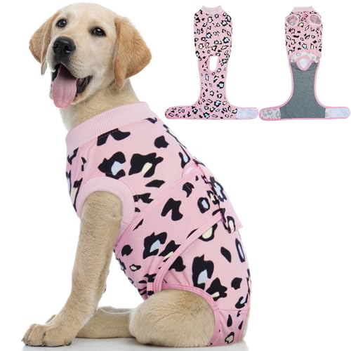 Image of Kuoser Dog Recovery Suit for Dogs After Surgery,Professional Surgical Onesie for Female Male Dogs Spay Neuter,Soft Dog Surgery Suit Bodysuit for Abdominal Wounds Skin Disease,Pink Leopard L