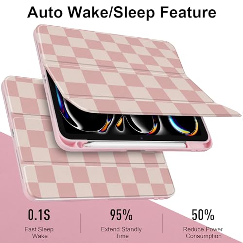 Loyrina Case for iPad Pro 13 inch (M5) 2025 (M4) 2024 Release with Pencil Holder - Aesthetic Cute Preppy Design Trifold Cover with Soft TPU Bumper Clear Back Auto Sleep/Wake for Girls Women, Lattice by Loyrina - Used condition - Image 3