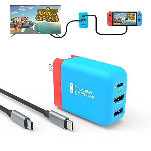 TreasLin Switch Dock Charger 65W TV Dock Adapter for Switch OLED Portable Dock for Switch TV Dock 4K 60Hz USB C 3.1 Power Supply Dock for Swtich, Compatible with Steam Deck ROG Ally, Blue