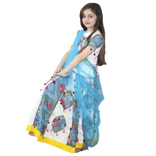 Image of Kaku Fancy Dresses Traditional Radha Costume for Girls - Red & Yellow Lehenga Choli with Dupatta | Indian Mythological Fancy Dress for Janmashtami - 14-17 Years