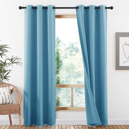 Image of NICETOWN 100% Blackout Curtains 84 inches Long, Pair of Energy Smart & Noise Blocking Out Drapes for Baby Room Window, Thermal Insulated Guest Room Lined Window Dressing, Blue, W42 x L84