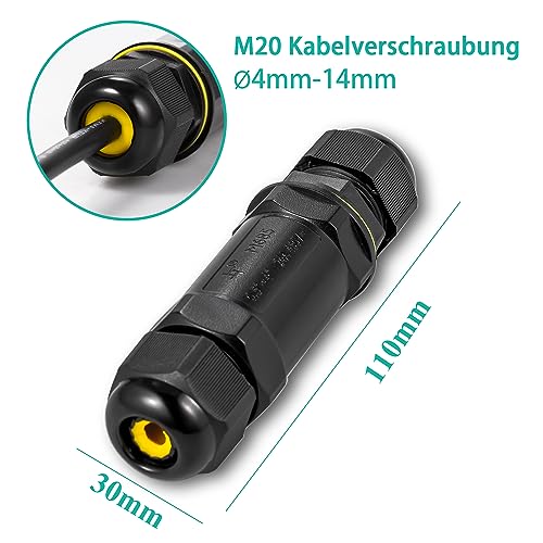 Gredstar 5 Polig Kabelverbinder Verbindungsmuffe Wasserdicht IP68 24A 450V Verbindungsbox Erdkabel Muffe Kabelverbindung 5 Polig Kabelsteckverbinder für Erdkabel Ø4-14mm,1 Stück, CJX2K, Schwarz